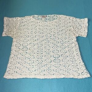 JORO FASHIONS crocheted floral pullover top short sleeve boho white size XL